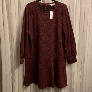 Red and black dropped waist long sleeve Loft dress